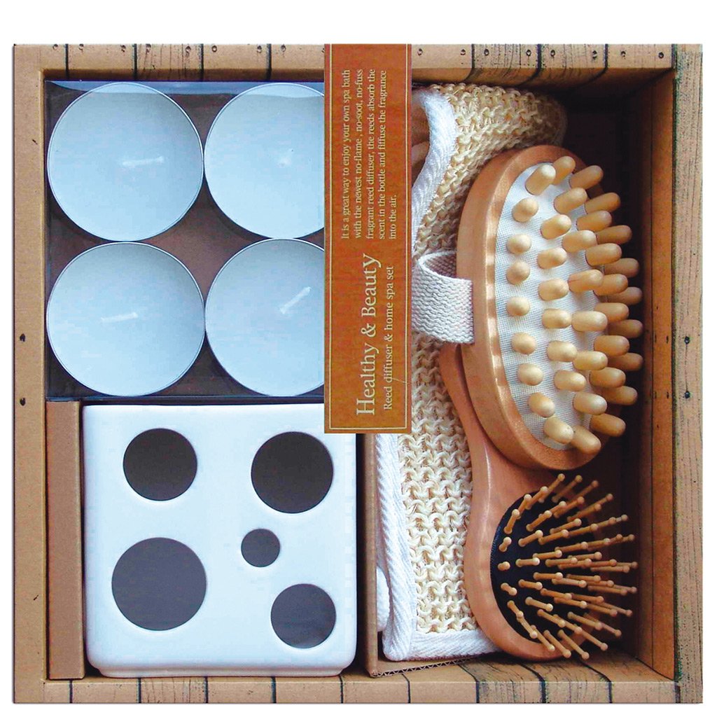 laroom 12928 – Gift Set Spa with porta-velas and 4 Candles, White
