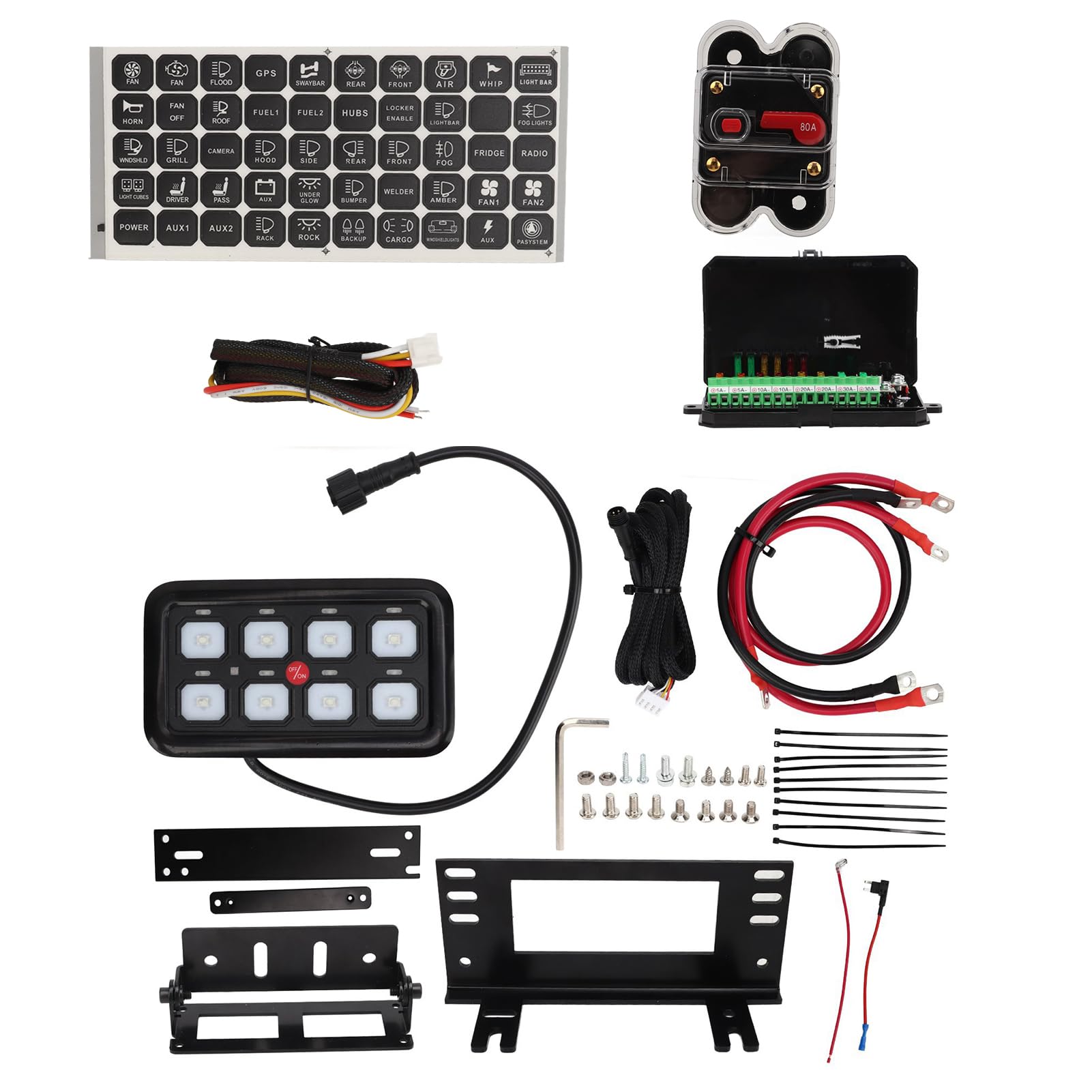 Uniwersalna skrzynka sterownicza obwodu, 12V do 24V wysoka wytrzymałość konstrukcyjna 1500W 8 Gang niebieskie podświetlenie LED dotykowy Panel sterowania samochodu dla UTV