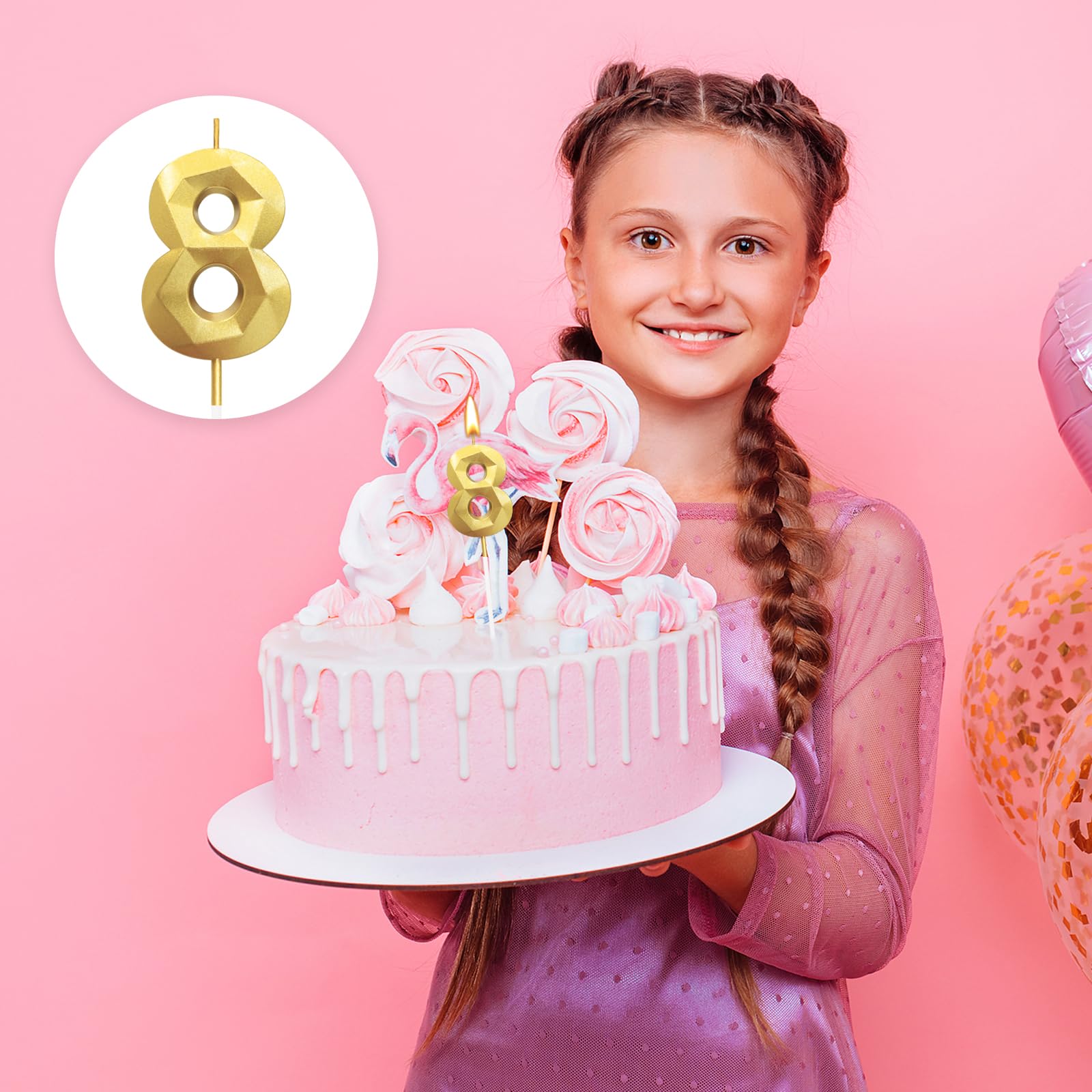Geburtstagskerze Zahl 8 Mit Krone – Gold, 3D-Design, 8 Stück, Für Kuchen & Deko