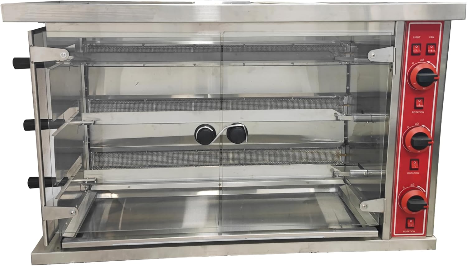 TECHTONGDA Commercial Natural Gas Convection Toaster Oven, Air Fryer & Automatic Rotary Grill, 122℉-572℉ (50-300°C), 3 Layer for Chicken & Meat