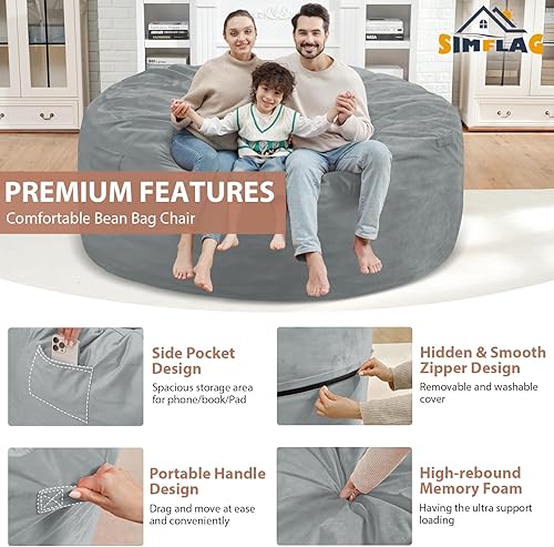 Miniatura 91 de Puf de 5 pies, puf grande con relleno de espuma viscoelástica, sofá puff esponjoso con funda de terciopelo holandés, puf redondo para sala de estar,