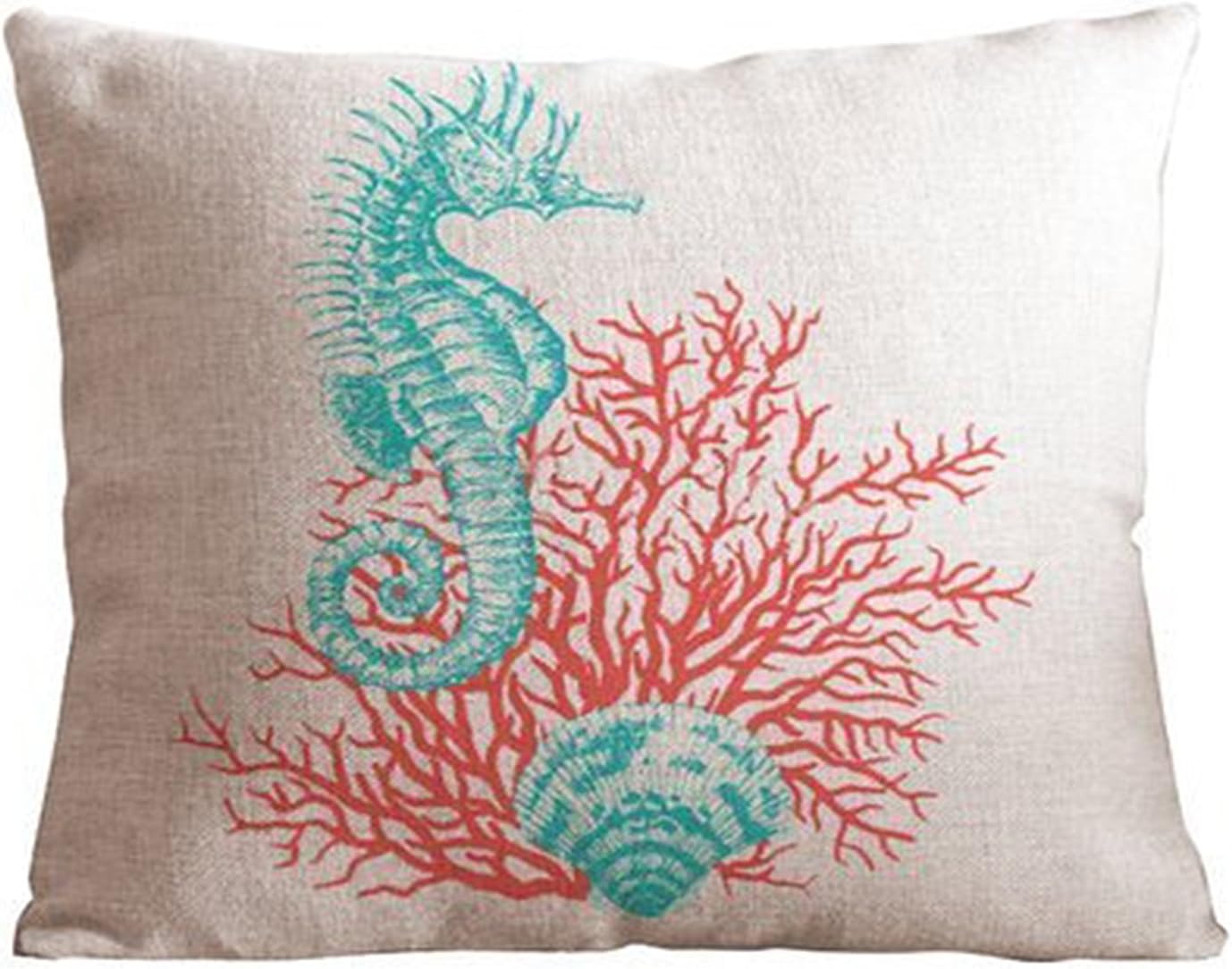 Cotton and Flax Ocean Park Theme Decorative Pillow Cover Case 16" x 16" Square Shape-ocean-beach-print (Coral Leaf)
