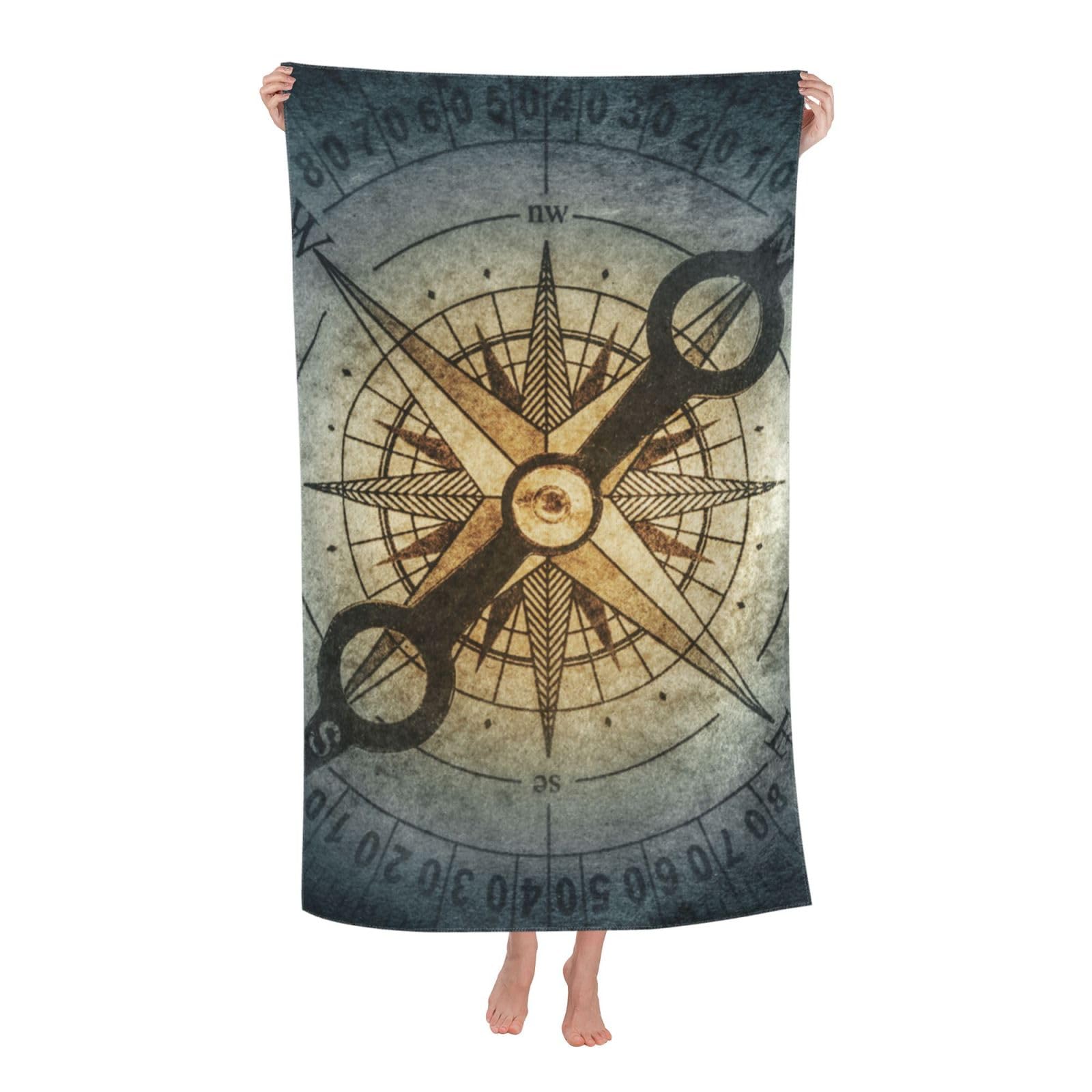 LSRCPD Beach Towel Vintage Skull Compass Microfiber Beach Towels Blanket Oversized Tropical Big Extra Large XL Pool Towels Quick Dry Sandproof for Women Girls Kids