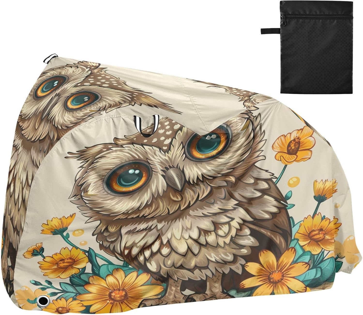 ALAZA Cute Owl Flowers Bike Cover Waterproof Outdoor Ebike Bicycle Covers Tarp Protection for 1/2 Bikes, Sun UV Dust Wind Proof