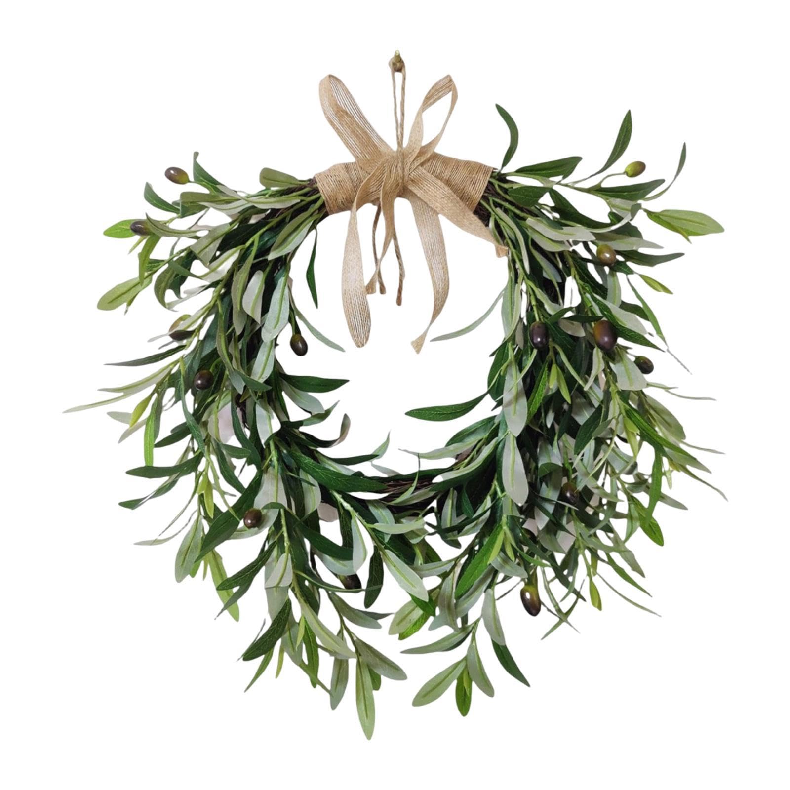 Künstlicher Olivenkranz Grünkranz Dekokranz Wandbehang Frühlingskranz mit Realistischer Optik Ohne Verwelken Aus für Feste Und Als Wandsch, 50cmx48cm