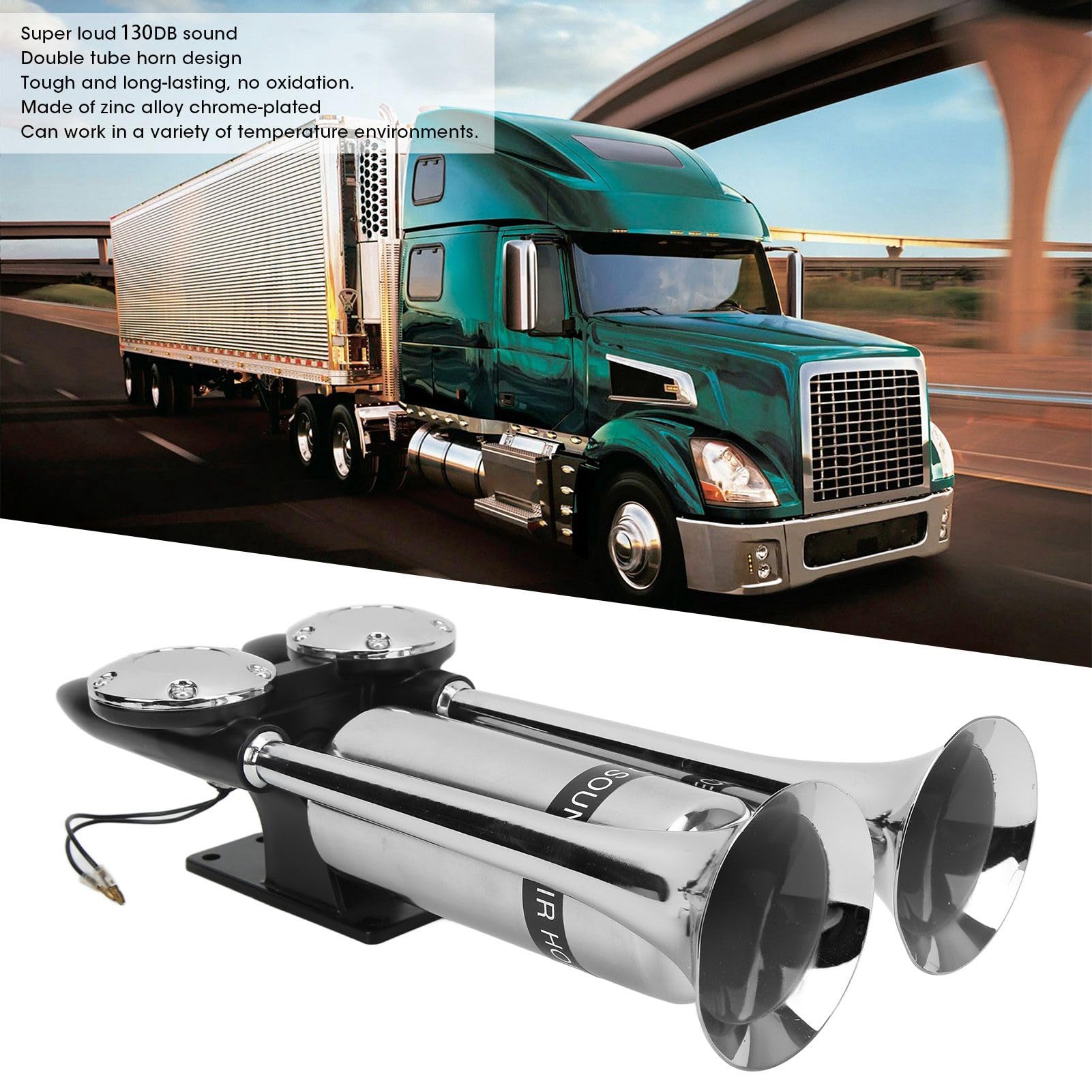 Fockety Lufthupe für LKW, 12V/24V 300dB Dual Trompete Super Loud Train Hupe Kit, Chrom-Zink-Autohupe für Alle 12V/24V Fahrzeuge, LKW, Autos, Boote, SUVs, Lastwagen, Züge, Motorräder