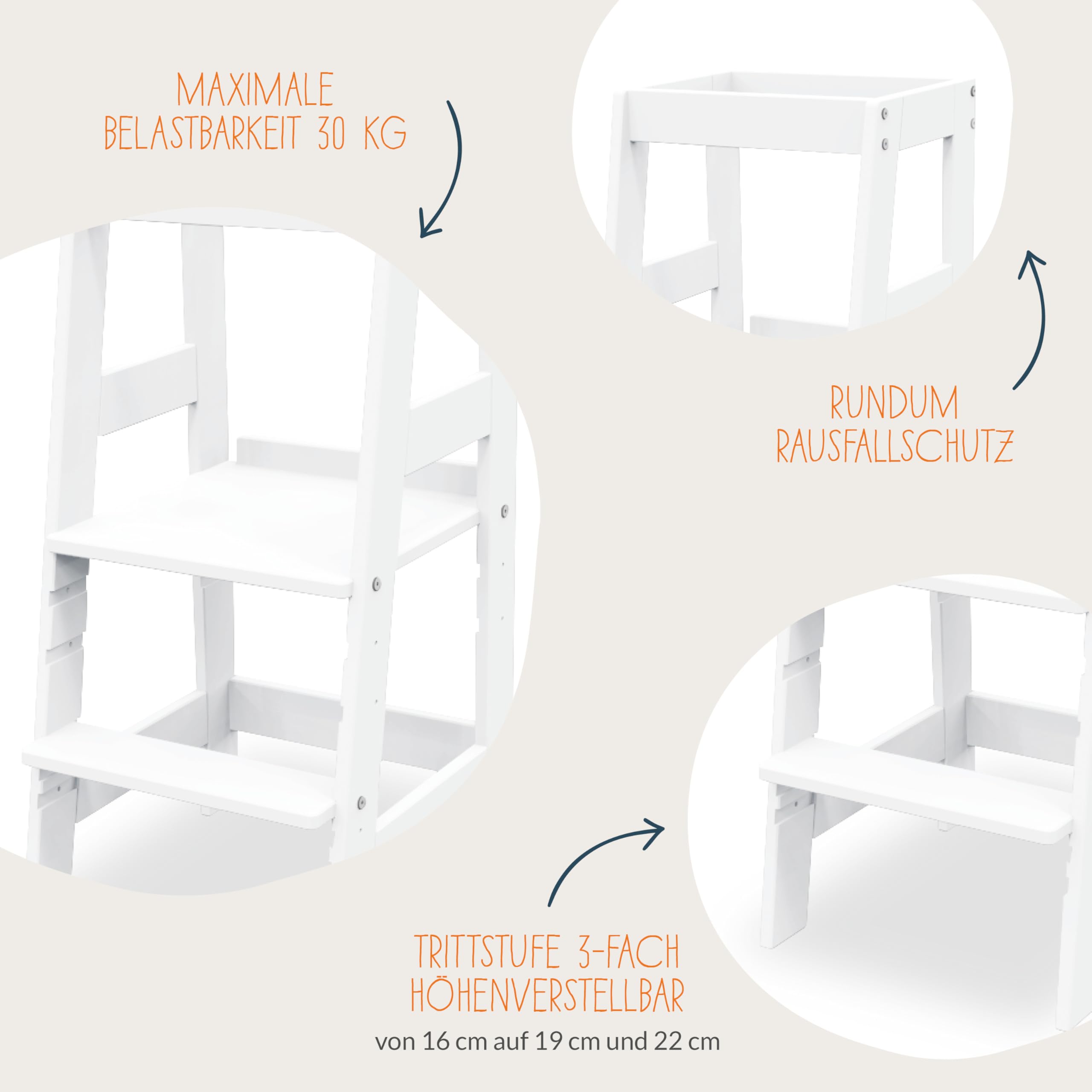 Pinolino Torre di apprendimento "Fino" bianco Per bambini, sedia per imparare sgabello a pedali regolabile in altezza, ausilio per la cucina Per neonati