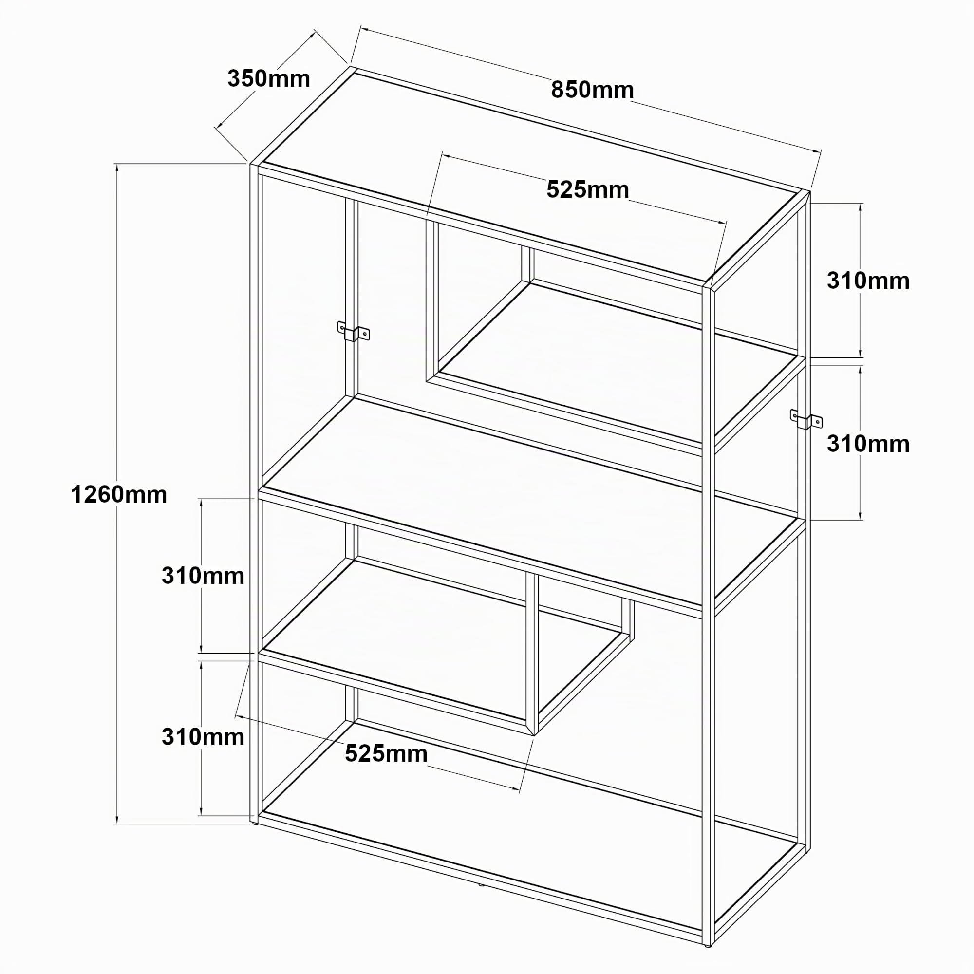 [en.casa] Librería de 4 Niveles Estantería Independiente con 2 Estantes Pequeños y 2 Grandes Biblioteca Oficina Sala Acero 126 x 85 x 35 cm - Blanco Mate
