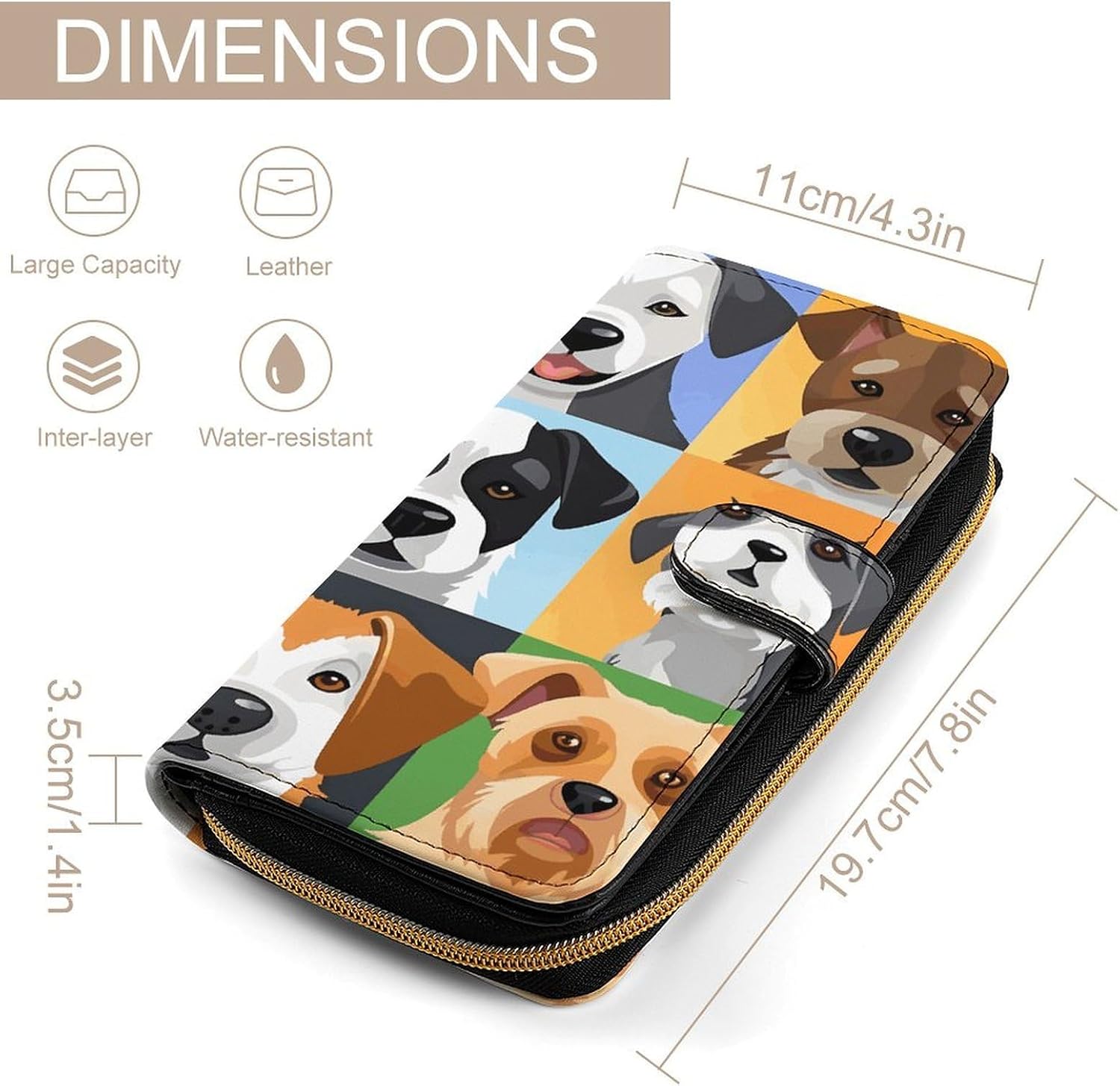 Dog Breeds Wallet,PU Leather Material, Small Wallet,Bifold with Zipper, Travel Wallet,Compact And Portable for Men And Women 7.8 * 4.3 * 1.4 Inches