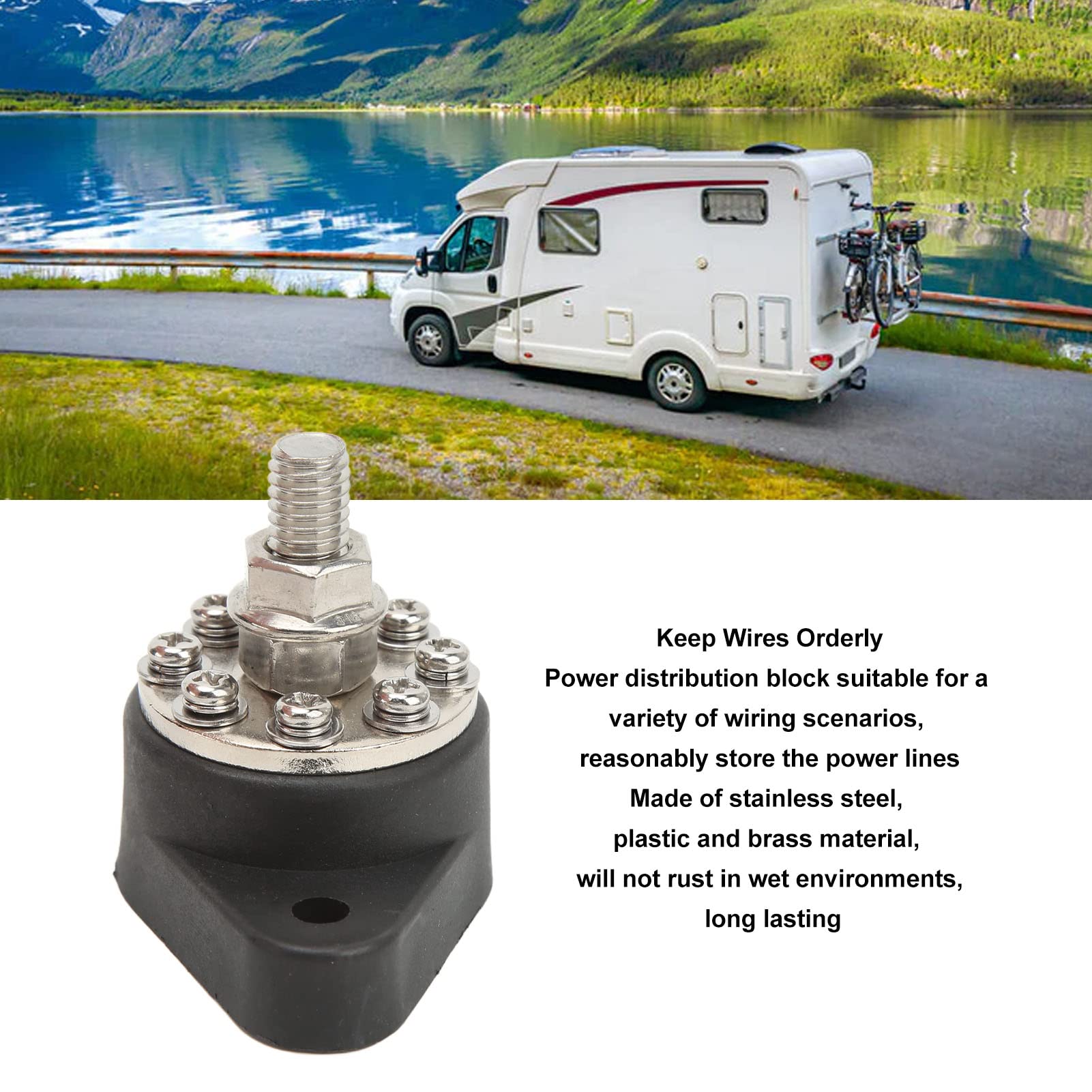 Blocco di distribuzione dell'alimentazione 8 terminali 3/8 pollici M10 12V‑48V 160A universale per auto barche camion