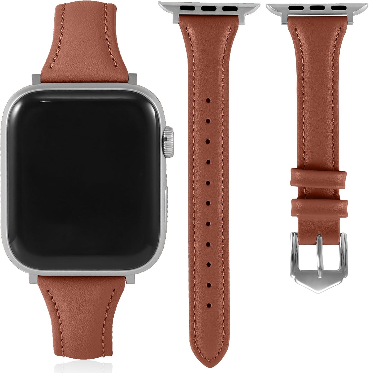 Slim Soft Genuine Leather Bands Compatible with Apple Watch Band 38mm 40mm 41mm 42mm 44mm 45mm 46mm 49mm for Women, Dressy Durable Leather Replacement Strap for iWatch SE Ultra 11 10 9 8 7 6 5 4 3 2 1