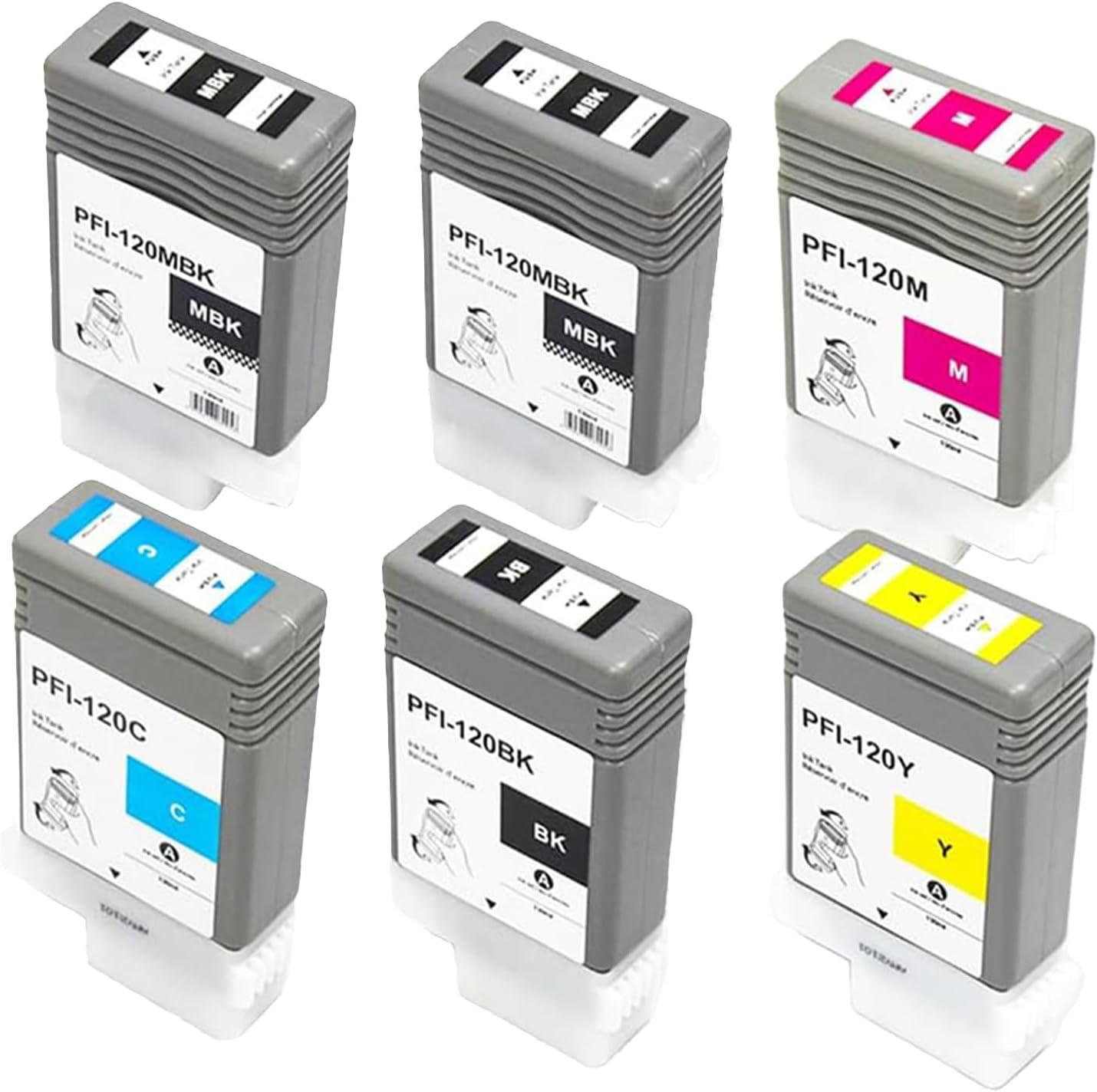 PFI-120 Compatible for Canon PFI-120MBK PFI-120BK PFI-120C PFI-120M PFI-120Y Ink Cartridge for Canon imagePROGRAF TM-200 TM-205 TM-300 TM-305 Printer 6-Pack 130ML