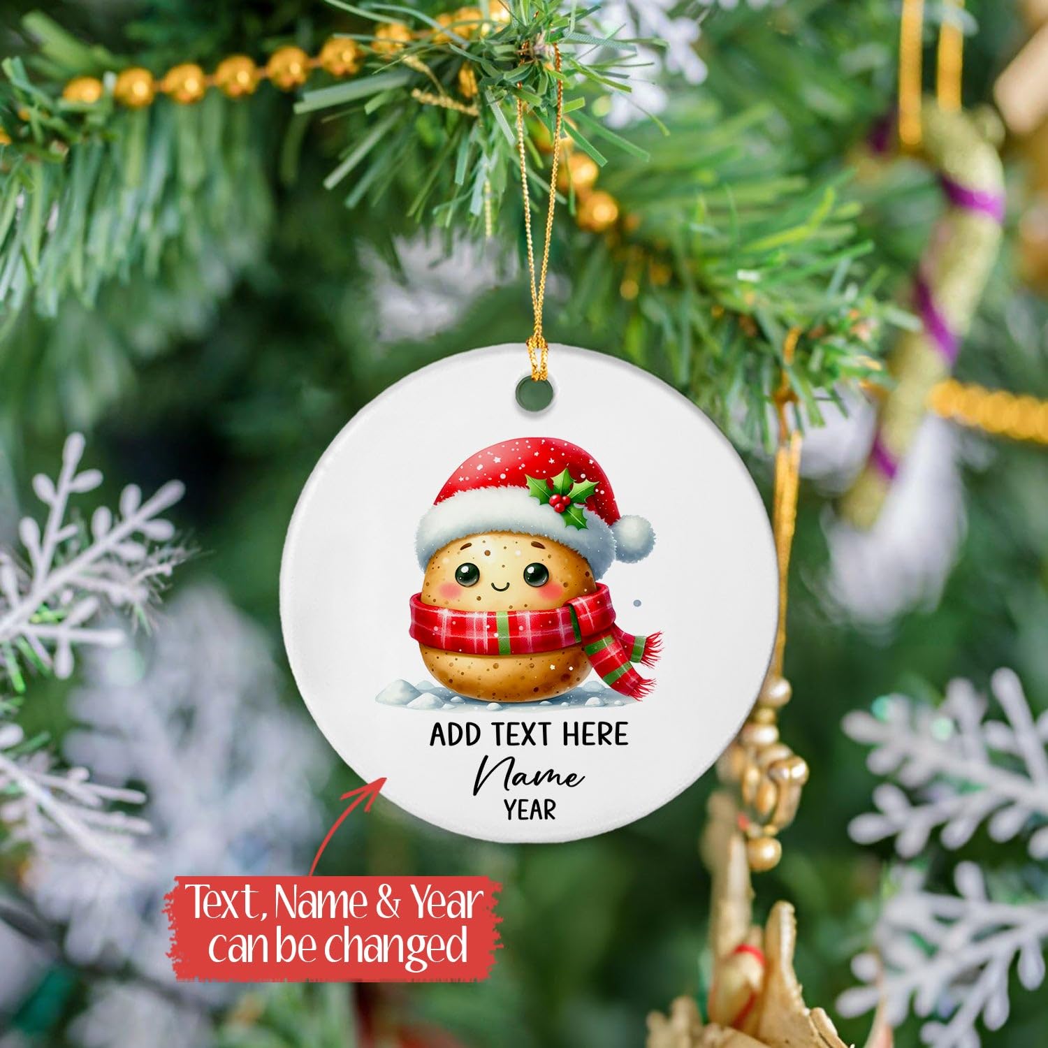 Personalized Potato Christmas Ceramic Ornament 2025, Potato Christmas Tree Ornaments, Customized Name & Text Potato Ceramic Ornament Xmas 2025, Vegetable Ornament Gift for Men Women Vegetables Lover