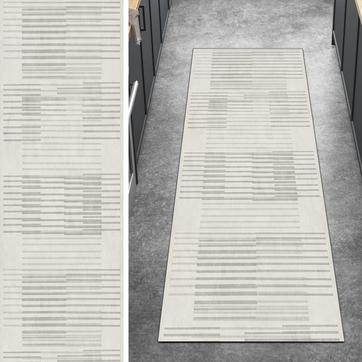 Tapis de couloir 90 x 450 cm abstrait en polyester lavable et antidérapant