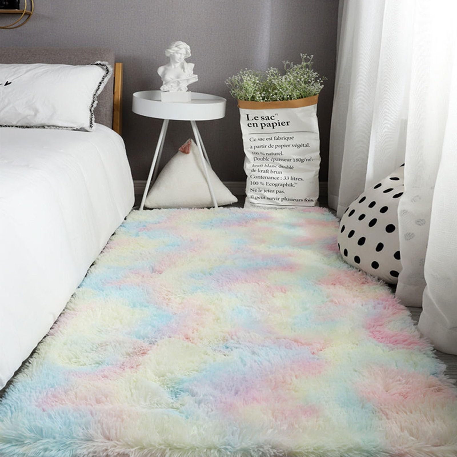 Tapis de salon shaggy arc-en-ciel 40x150 cm lavable et antidérapant pour chambre
