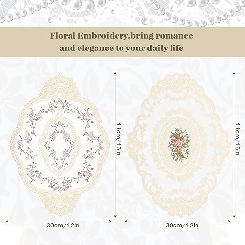 Miniatura 8 de Mixweer 10 manteles de encaje para mesas, manteles individuales bordados de encaje vintage, de 12 x 16 pulgadas, exquisitos manteles de mesa