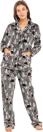 Alexander Del Rossa Womens Soft Warm Fleece Pajamas Plush Lounge Set, Long Sleeve Top and Pants, PJ