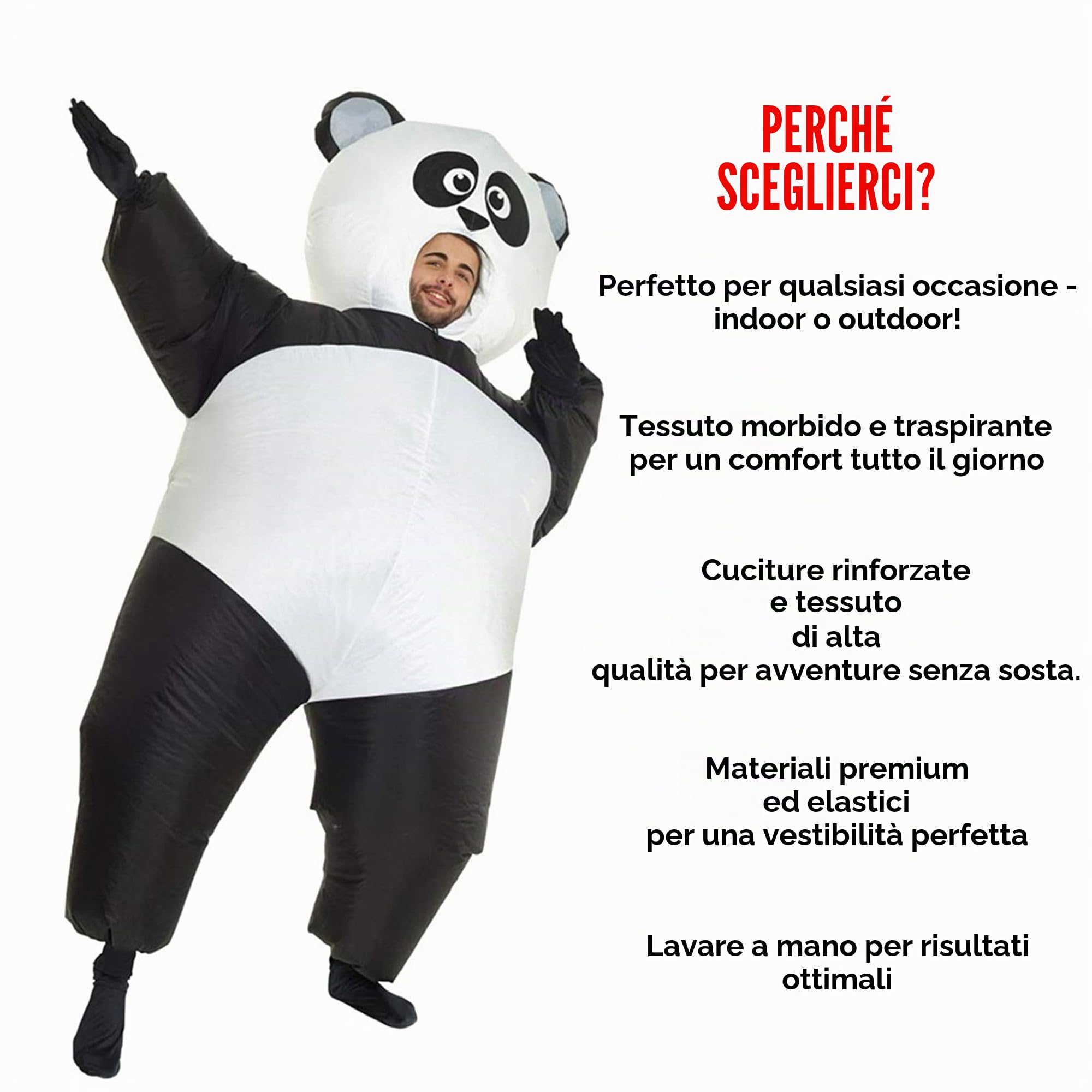 Morph Costume Panda Gonfiabile Adulto, Costume Halloween Nero