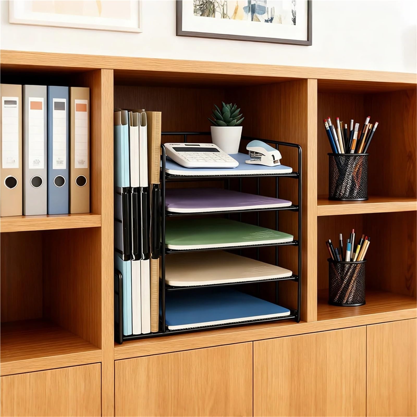 Bandeja Organizador Documentos Organizador de Escritorio y Accesorios Bandeja Papel 5 Niveles con archivador for Oficina/hogar/Suministros Escolares Negro