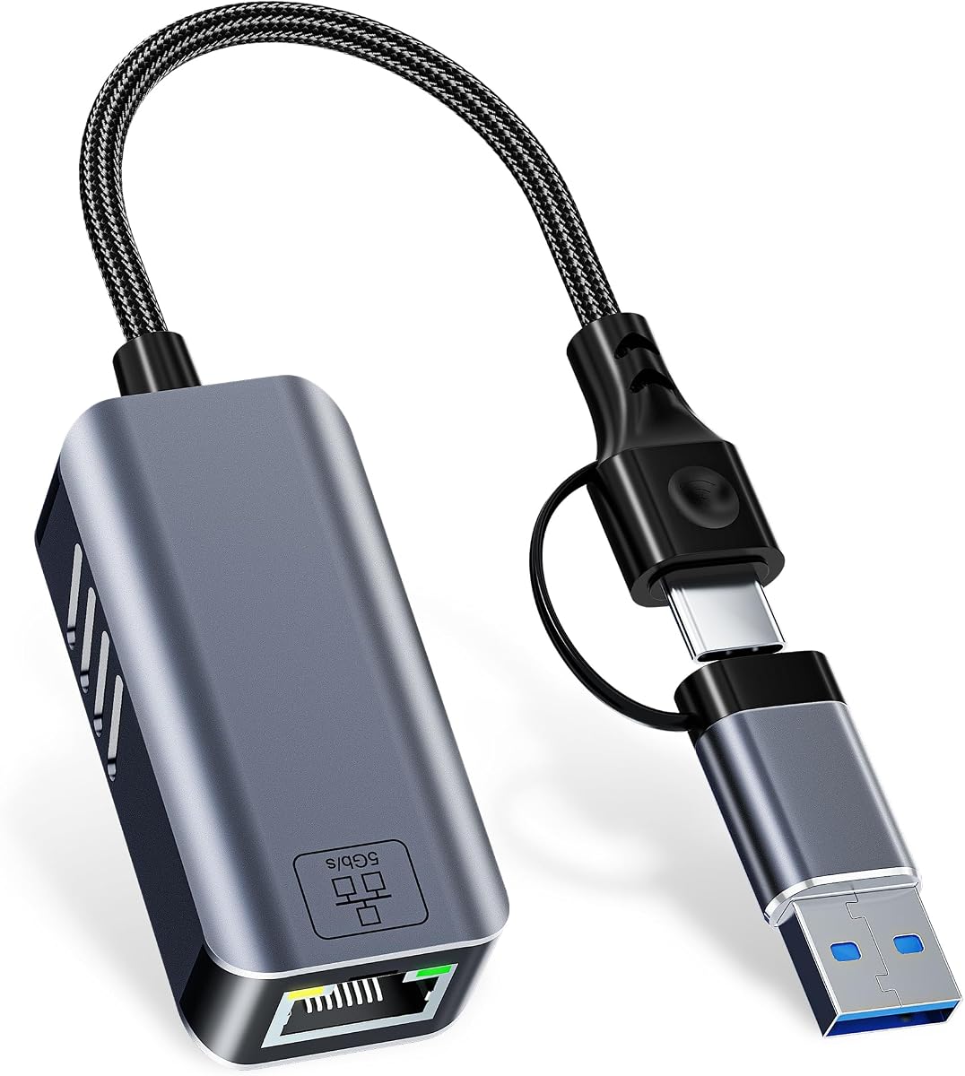 USB C to Ethernet Adapter 5 Gbps, USB-A & USB-C to RJ45 LAN 5000 Mbps Wired Network Converter, USB to Ethernet Adapter Compatible with Thunderbolt 4/5, MacBook, Windows, MacOS, Linux, iPhone 17/16/15