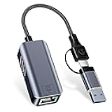 USB C to Ethernet Adapter 5 Gbps, USB-A & USB-C to RJ45 LAN 5000 Mbps Wired Network Converter, USB to Ethernet Adapter Compatible with Thunderbolt 4/5, MacBook, Windows, MacOS, Linux, iPhone 17/16/15