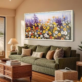 Ardemy Flower Wall Art Canvas Living Room Daisy Colorful Large Framed Wall Decor Textured Painting Wildflower Picture Floral Artwork for Walls Bedroom Home Office, 40"x20"