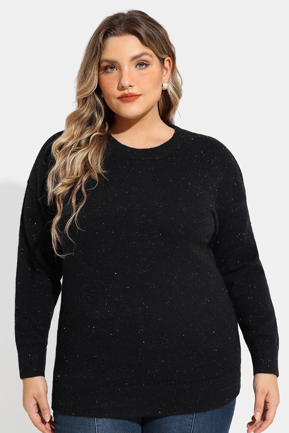 RITERA Plus Size Tops for Women Long Sleeve Sparkly Sweaters Knit Pullovers Crewneck Jumper Tops Tunic Shirts XL-5XL - Image 2