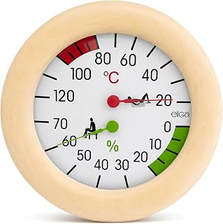 HAF Sauna Klimamesser im 155 mm Holzrahmen Analoges Thermometer Hygrometer