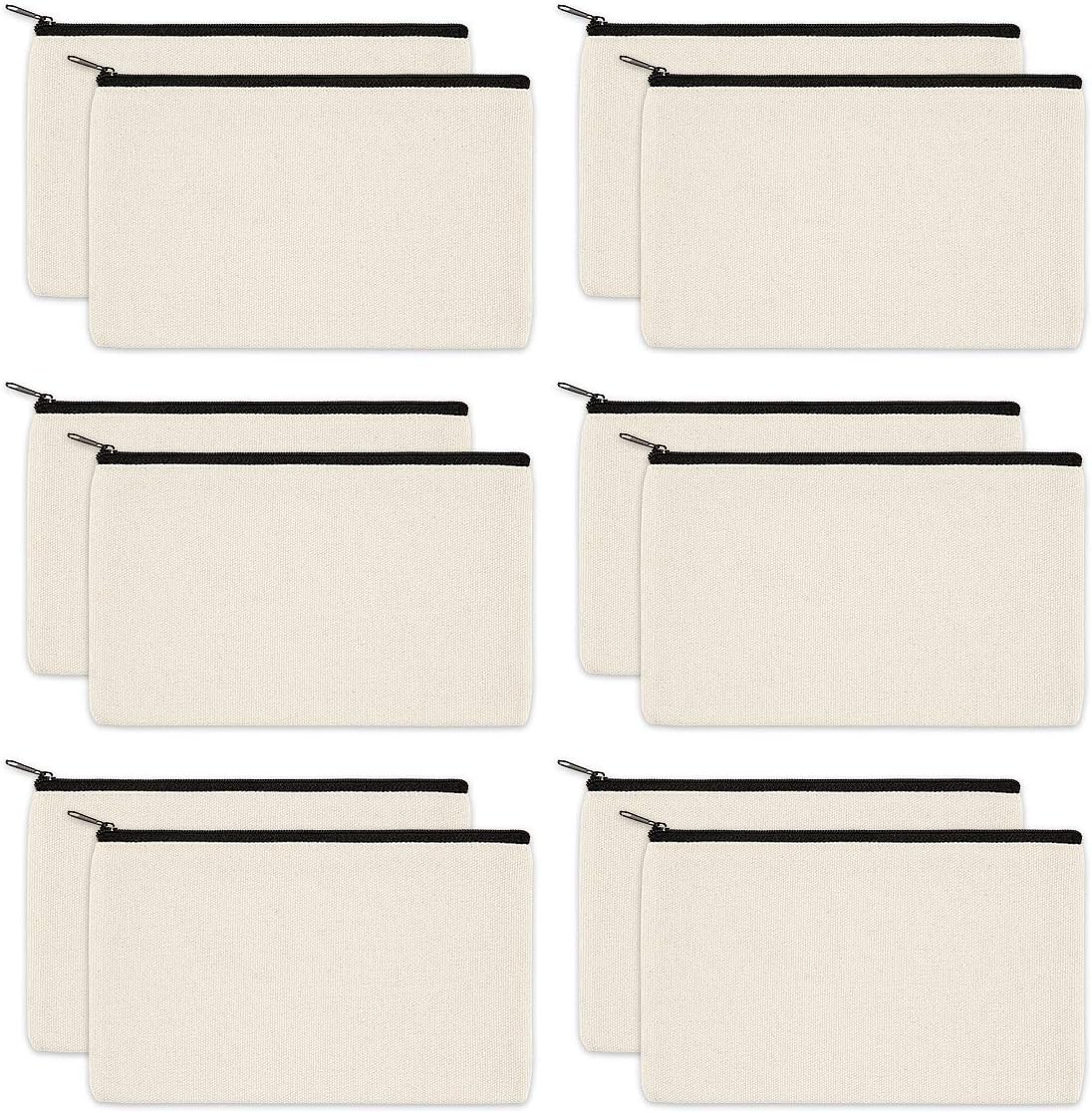 12 Pack Blank Canvas Pencil Case Pouch, Blank Makeup Bags for Vinyl Projects Sublimation DIY Your Own Pencil Case, Zipper Canvas Craft Bags, Cotton Multipurpose Pouch Bag, 7.8 x 5 Inch