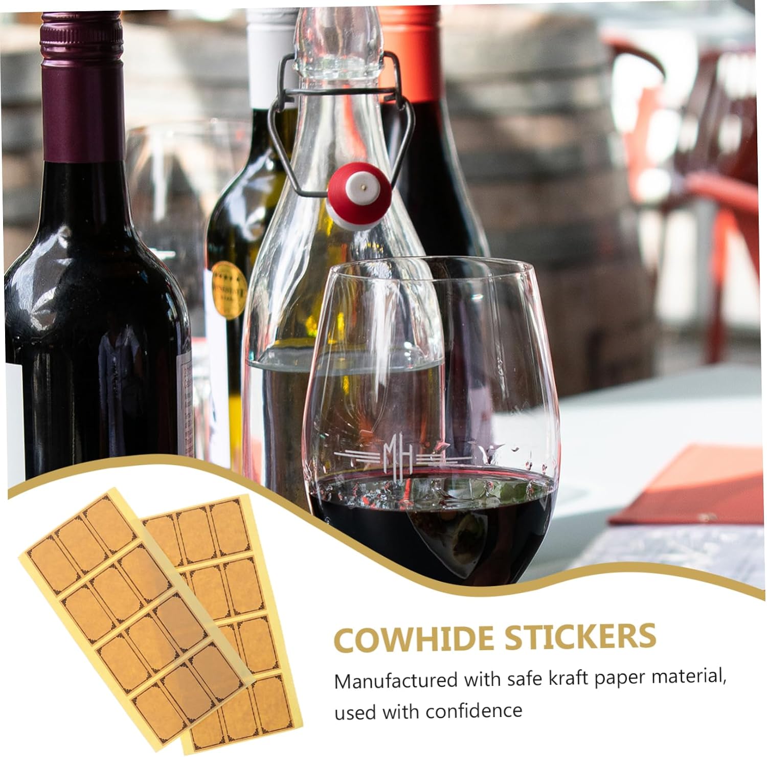 jojofuny 1Set Kraft Wine Bottle Label Kit Blank Stickers for Homemade Wine Rustic Aesthetic Easy to Apply Self Adhesive Tags Design for Personal