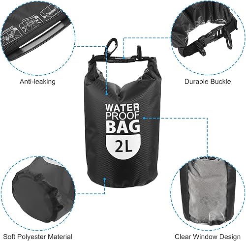 Miniatura 4 de PATIKIL Bolsa seca flotante impermeable, 2 L para exteriores, mochila con ventana transparente para navegar, rafting, kayak, color negro