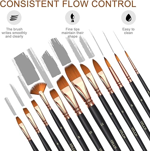 Miniatura 2 de Juego de pinceles de pintura para artistas, formas y tamaños surtidos para acrílico, acuarela, óleo y gouache, pinceles perfectos para niños,