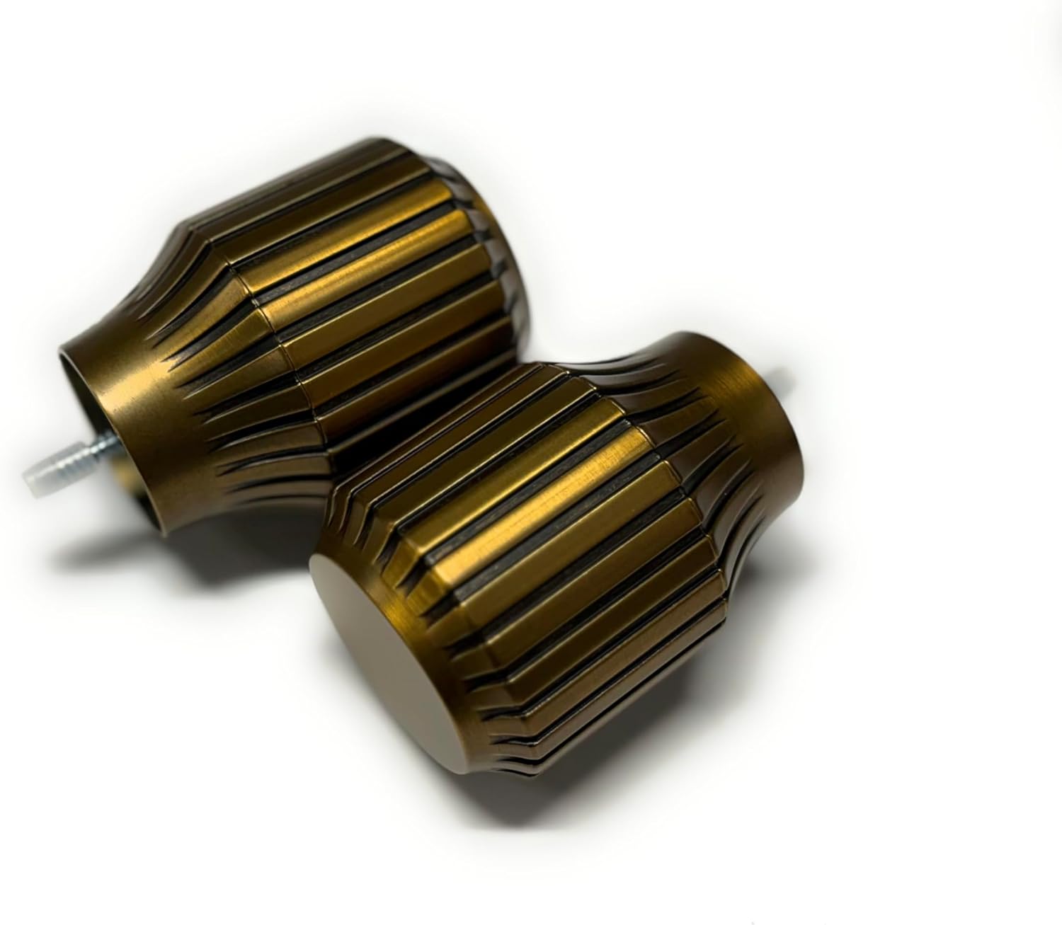Guilded Bronze Decorative Drapery Rod Finials, 1 3/8 Inch, Ribbed Design, Set of 2