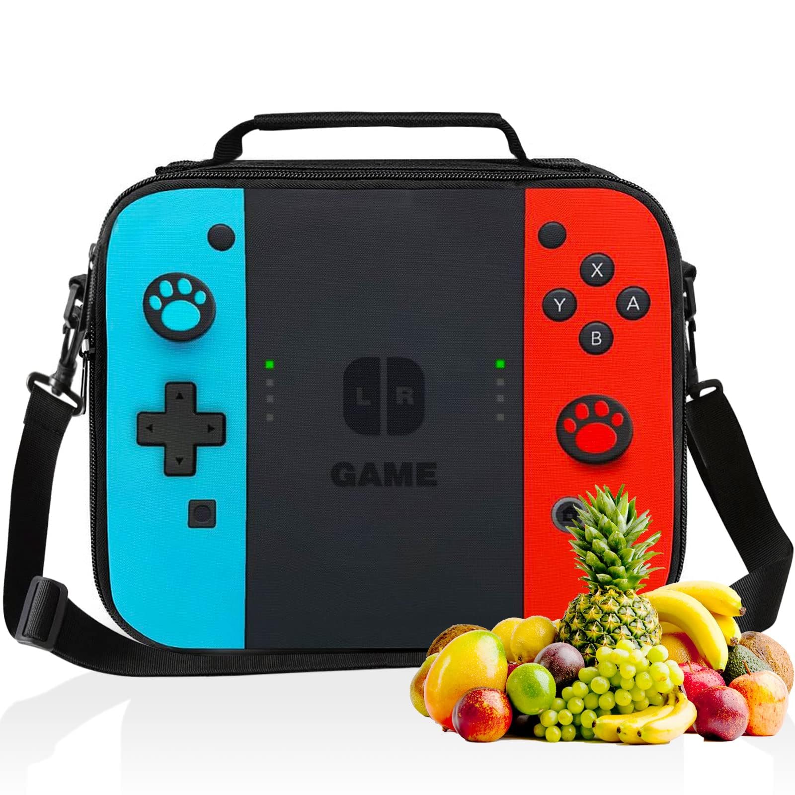 Insulated Lunch Box for Boys Girls, Game Lunch Bag for School Work Office Travel Picnic Hiking Beach, Reusable Portable Lunchbox with Adjustable Strap