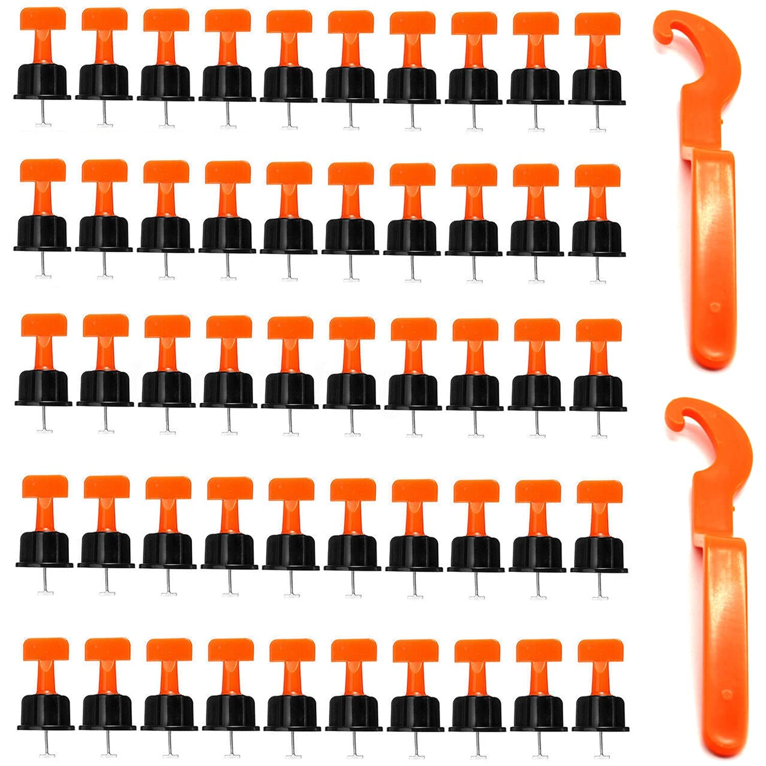 NAWOKEENY 100PCS Tile Leveling System Kit, Reusable Tiling Leveling System with 2 Special Wrenches, Balancing System Flooring, Tile Installation Tool Kit for Building Walls Floors