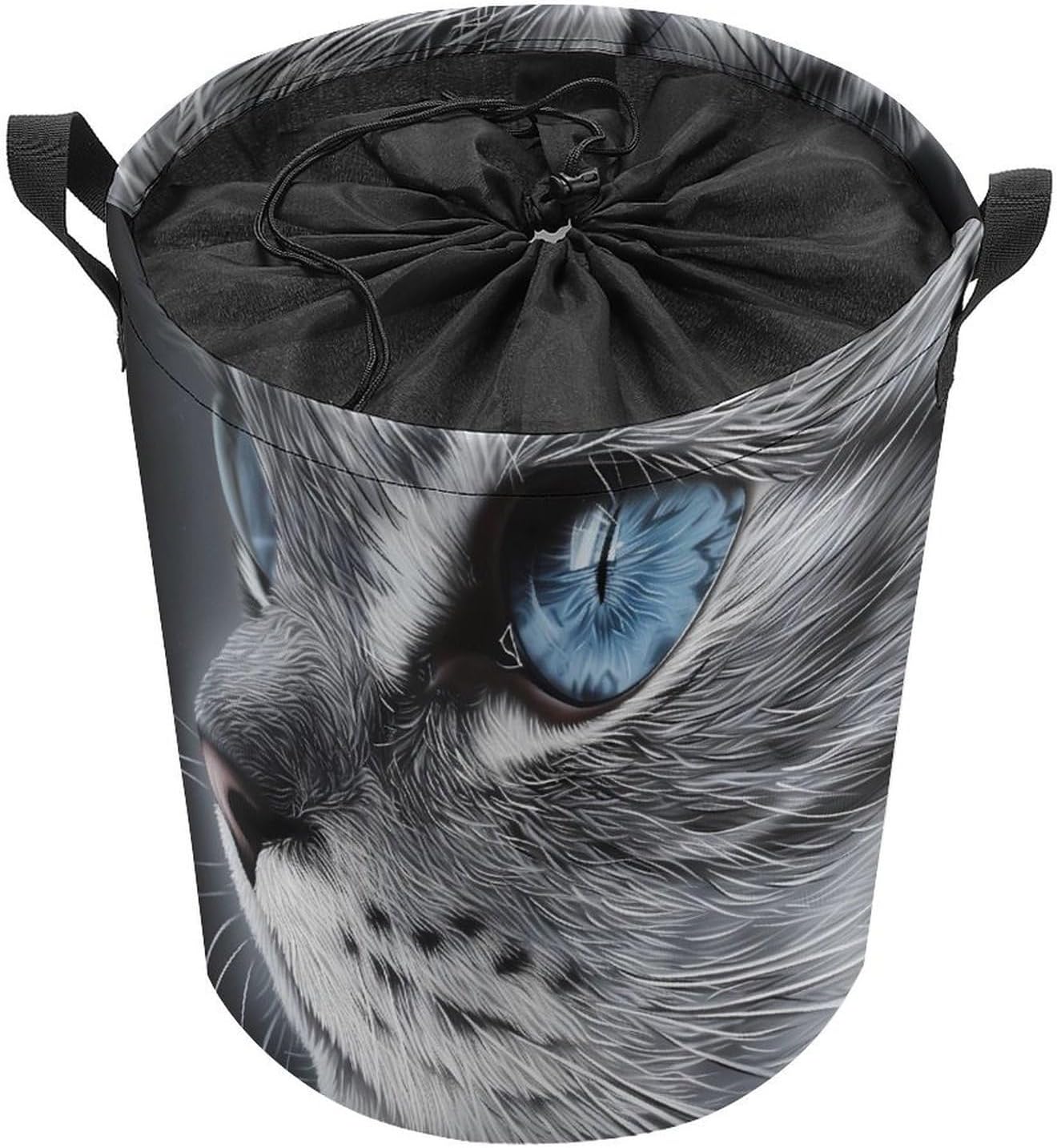 Black And White Cat Laundry Basket Dirty Clothes Hamper Storage Laundry Bag with Handles for Dorm Room 44x35cm