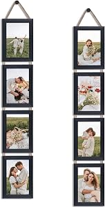 QUTREY Black 4x6 Hanging Picture Frames Set of 2, 8 Openings Collage Photo Frames for Vertical 4 by 6 inch Pictures for Wall Decor