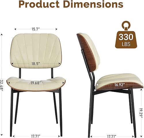 Miniatura 2 de Juego de 4 sillas de comedor con respaldo de madera maciza, sillas modernas tapizadas de piel sintética para cocina, comedor, color beige