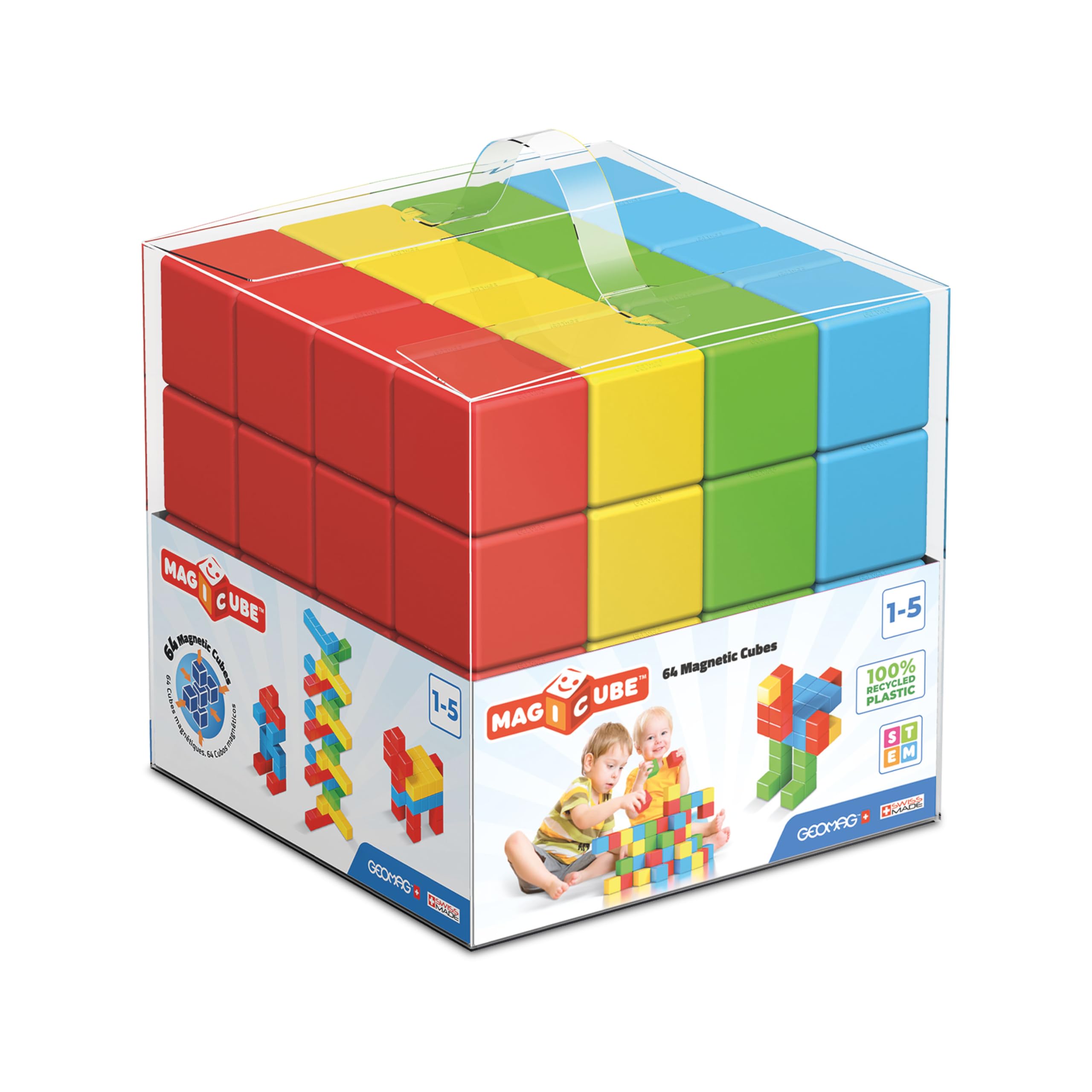 Magnetic Toys | Toddler Magnets | STEM-endorsed Educational Building Cube Set for Creativity & Early Learning Fun | Swiss-Made | 64 Pieces |Ages 1-5