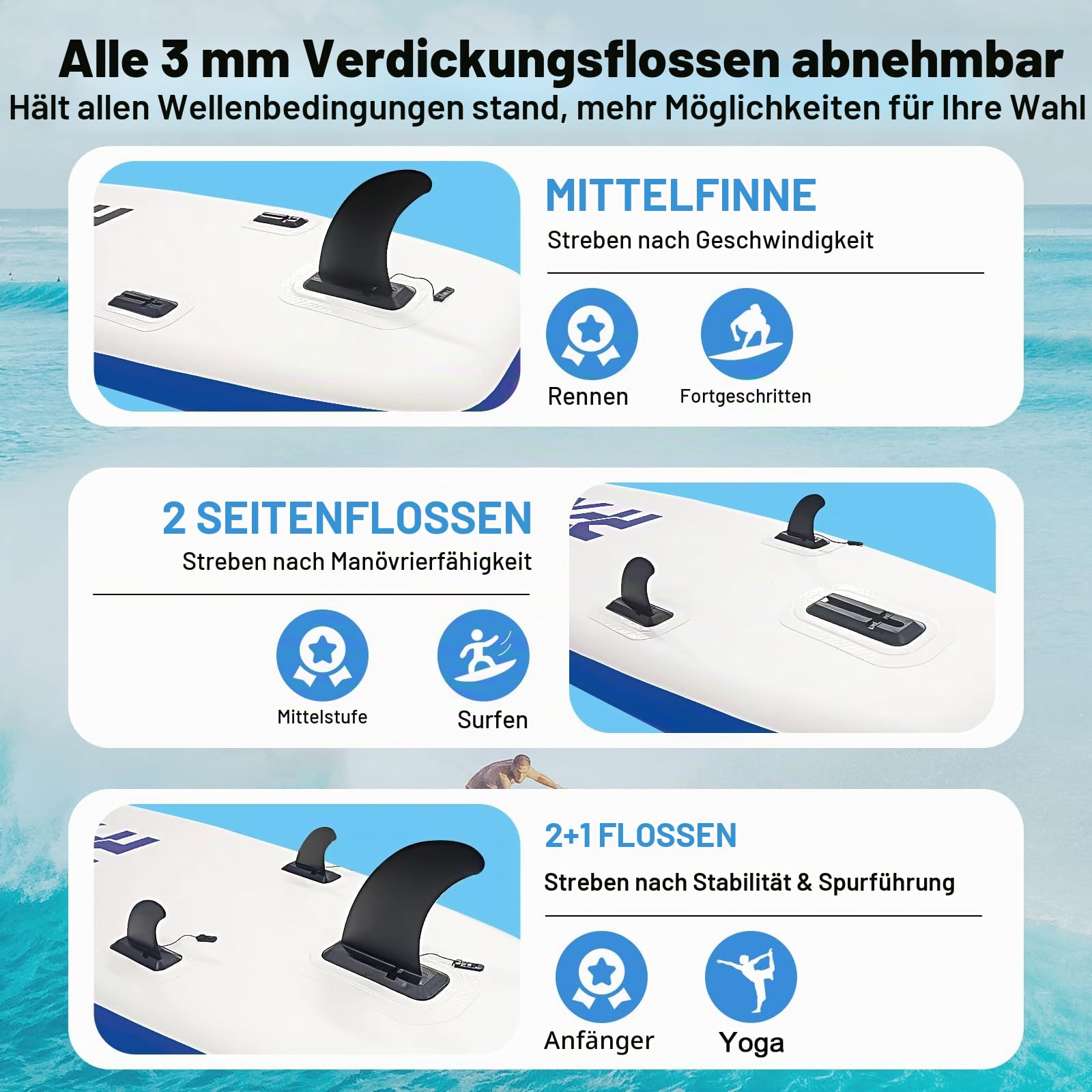 Stand Up Paddling Board mit Sitz, Aufblasbare SUP Board Surfboard Tragkraft bis 200Kg, Paddelboard Surfboard Zubehör für Anfänger Erwachsene Kinder