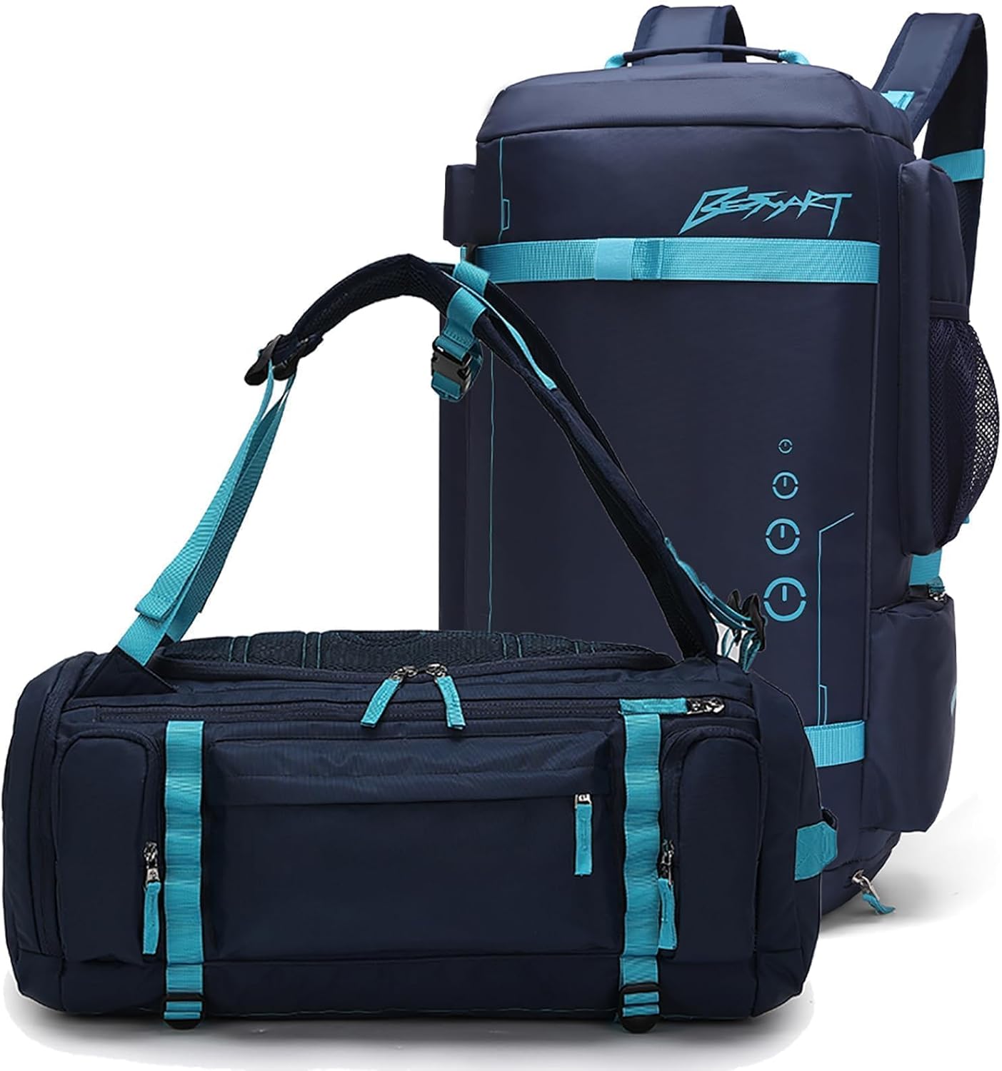 BE SMART 2 in 1 Convertible Gym Duffel Bags with Shoes Compartment - 40L Waterproof Extra Large Workout Backpack for Gym Men, Heavy Duty Sports Duffle Backpacks for Travel, Hiking, Camping, Carry On