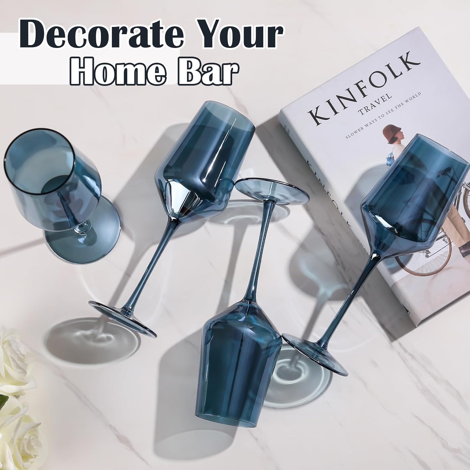 Midnight Blue Wine Glasses Set of 6-15oz Hand Blown Blue Wine Glasses Set for Party Wedding Home Bar, New Year Gifts - Image 6