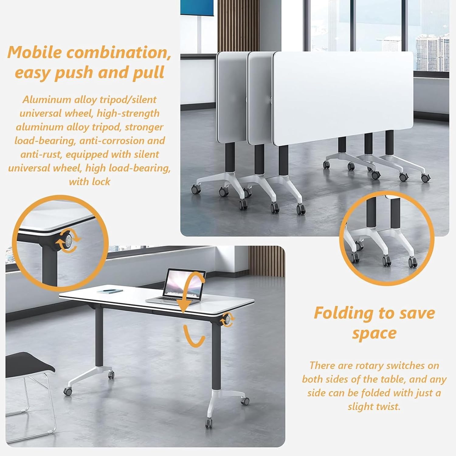 Folding Conference Table with Flip-Top Design, Heavy-Duty Metal Legs & Wheels | Portable Foldable Modular Table for Office Meetings, Training Rooms, Conference Spaces