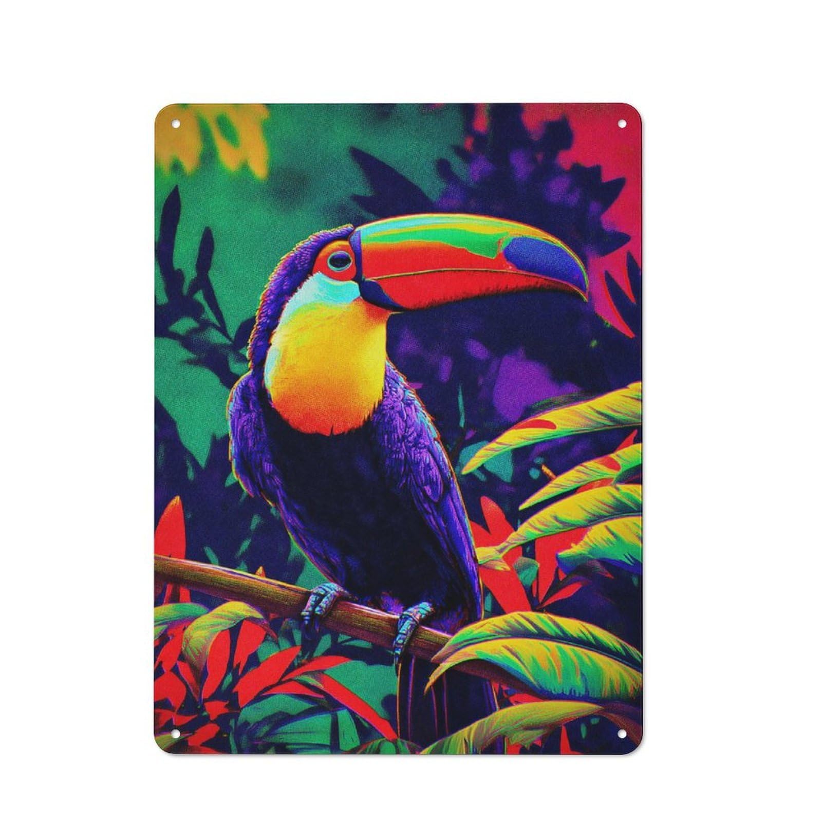Vibrant Toucan in Tropical Paradise -8 Rustic Tin Sign 40x30cm for Home Office Or Studio, for Kitchen, Dining Room And Home Bar Wall Decor