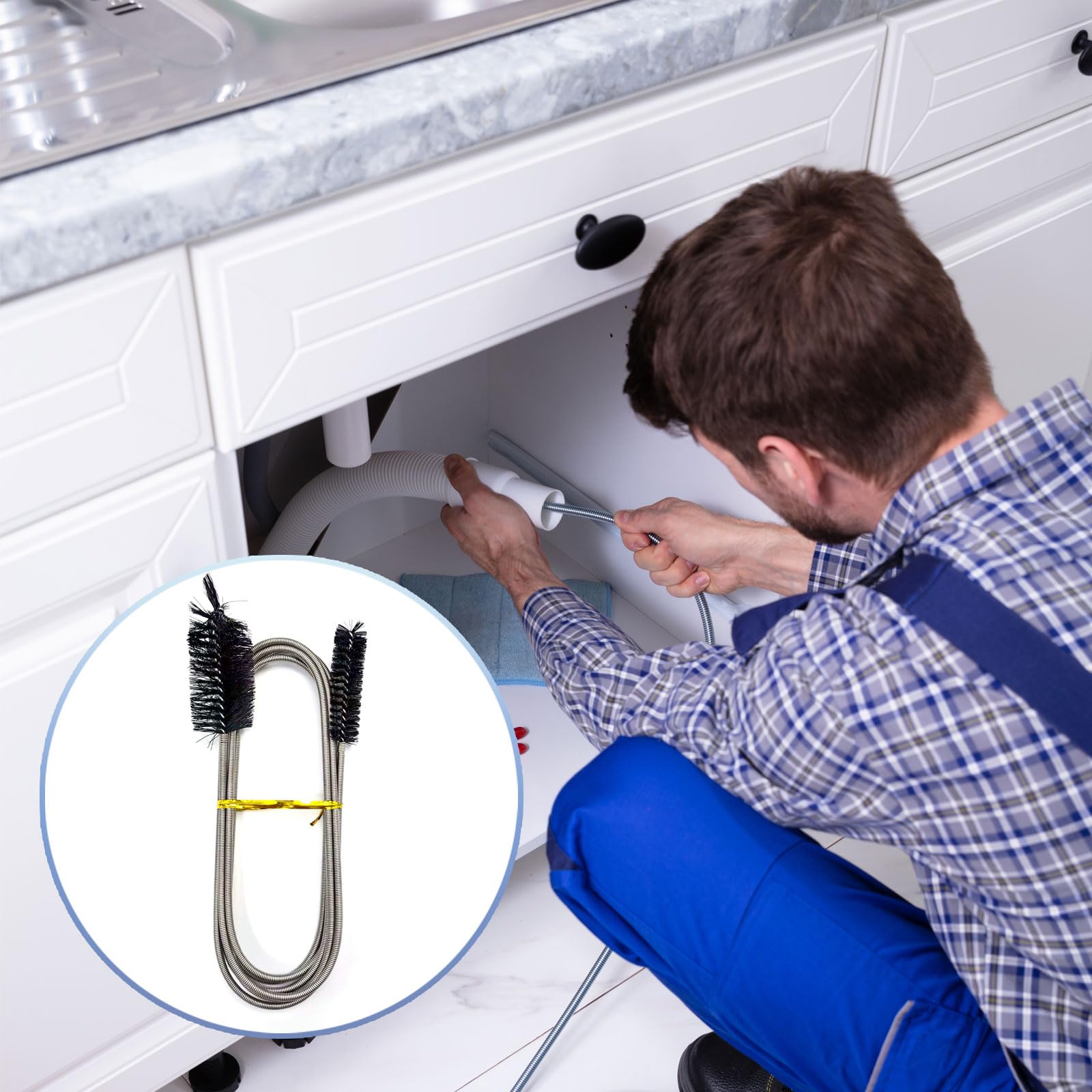 Cepillo Limpia Tuberías De 200 Cm – Desatascador Flexible De Doble Cabeza para Lavabo, Baño, Cocina Y Refrigerador – Herramienta Eficaz para Limpiar Desagües Y Eliminación De Residuos