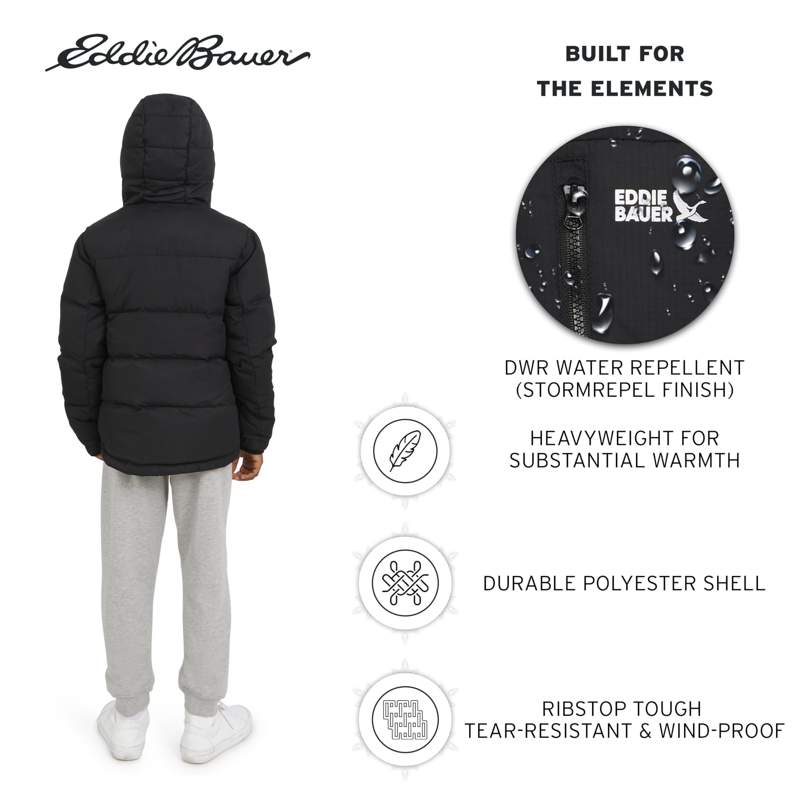 Eddie Bauer Jungen Classic Heavyweight Faux Fur Lined Hooded Insulated Down Jacket Jacke (1er Pack)