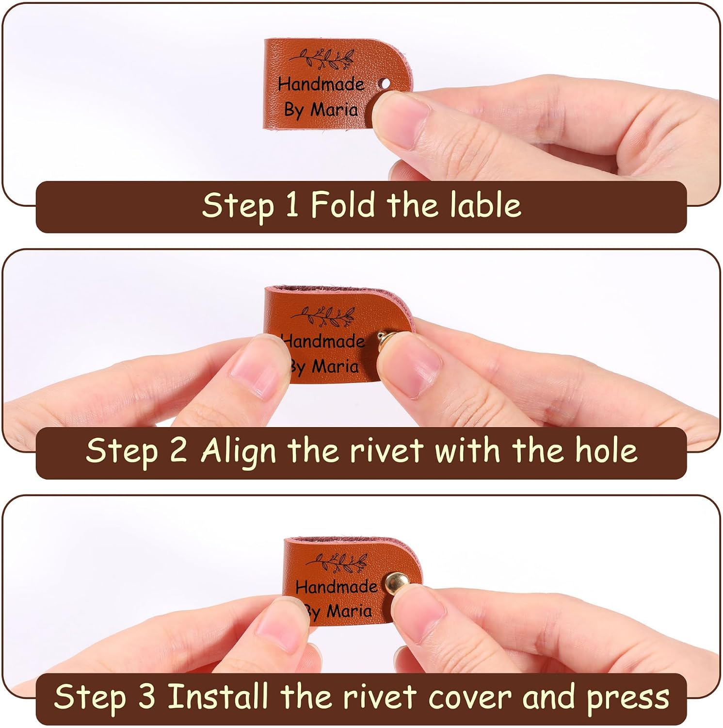 MeMeDIY Custom Genuine Leather Tags with Rivets for Knitting Hats Beanies Scarves Clothing Personalized Sewing Labels for Handmade Items Crochet Accessories Gifts for Crocheters - A4 image 5