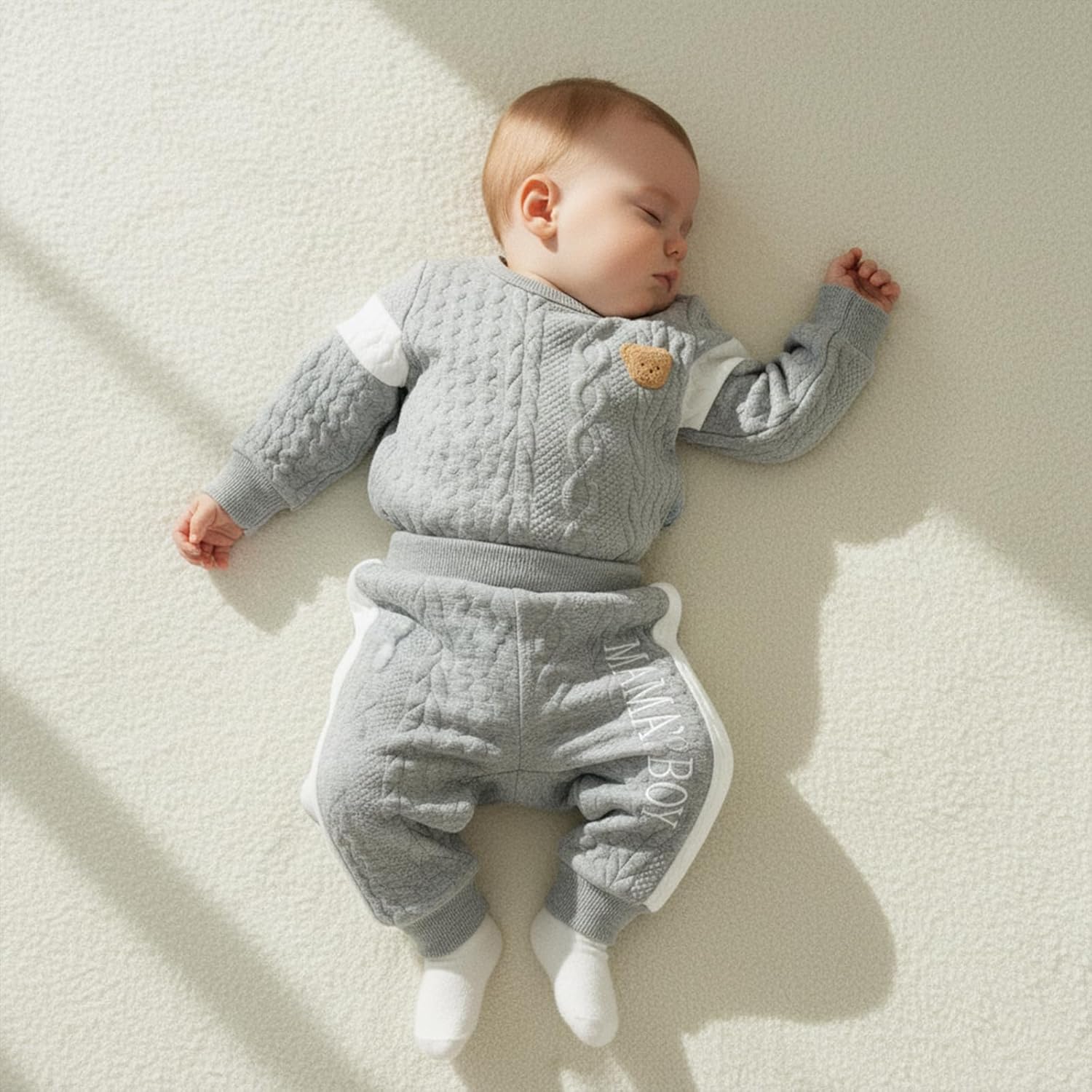 SAYOO Infant Baby Boy Clothes 3 6 12 18 Months Fall Winter Outfit Bear Romper Mama's Boy Embroidery Pants 2Pcs Tracksuit - Image 5