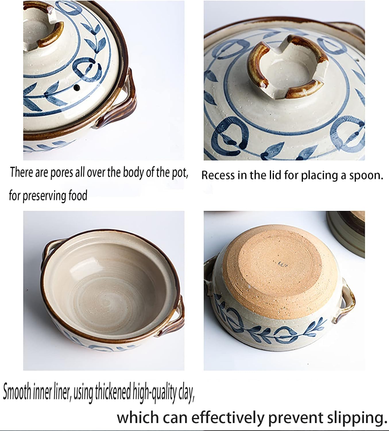 Pentola in Ceramica Giapponese con Coperchio - Casseruola retrò per Stufati, Cottura Ad Alta Temperatura su Fornelli A Gas, Ideale per Riso E Pasti Casalinghi 1.2l