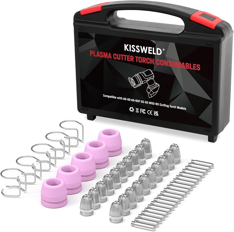 50Pcs AG60P Plasma Cutter Consumables Accessories AG-60 SG-55 WSD-60 Cutting Torch Plasma Cutter Tips Nozzles Kit for Plasma Cutting Equipment
